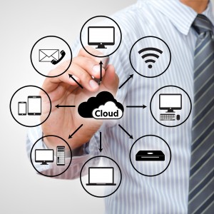 businessman drawing Cloud computing concept design
